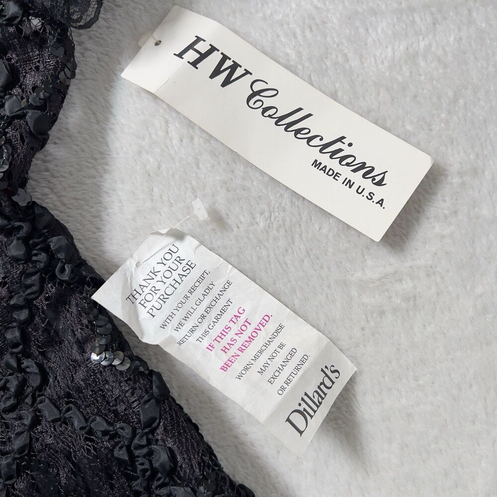 Vtg HW Collections Sequined Lace‎ Overlay Midi Dress Sz S/XS Black Scoop Back - Picture 12 of 16